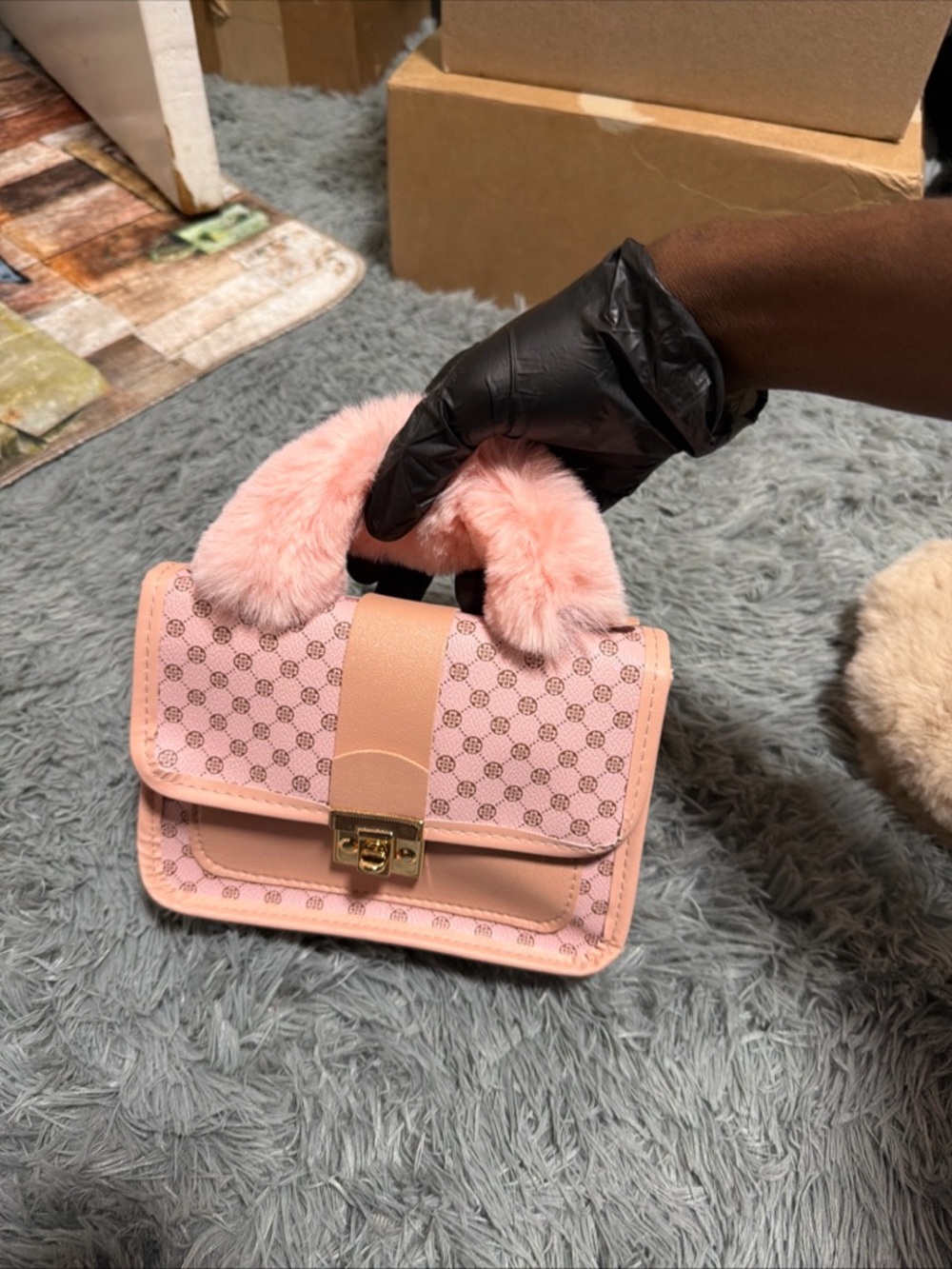 Pink Faux-Fur Top Handle Satchel - Women's Bag